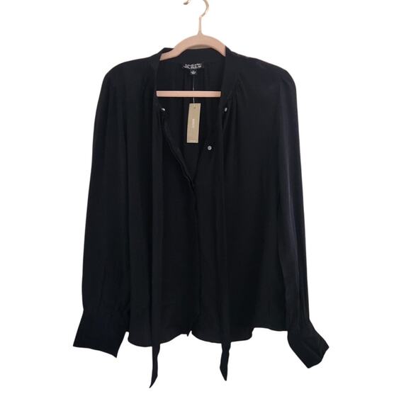 NWT J. Crew Tie-Neck Top In Crepe De Chine Black 6 - Picture 5 of 9